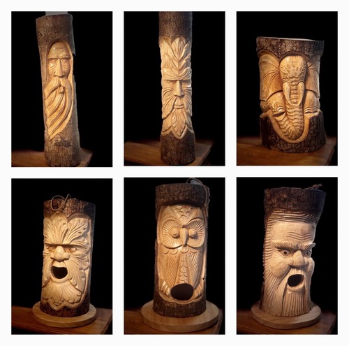 Wooden carved bird box - wooden,