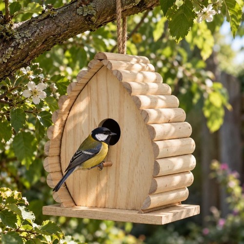 Wooden bird house - wooden,