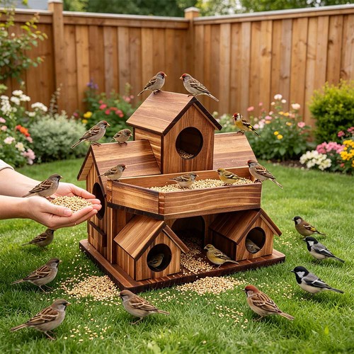 Wooden bird house - wooden,