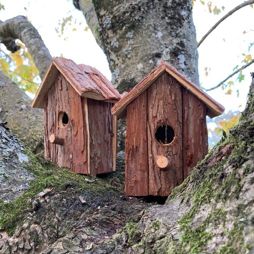 Rustic barkwood birdhouse nest - birdhouse,