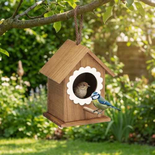 Wall mounted wooden bird house - wall,